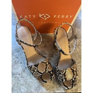 Katy Perry NEW Square Open Sandals Shoes Women Size 10 Animal Snake Print Heels